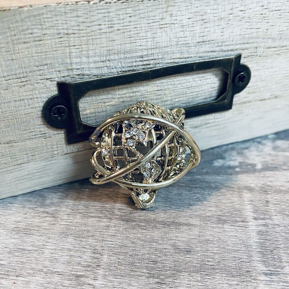Vintage 80s Hot Air Balloon Rhinestone Globe Brooch